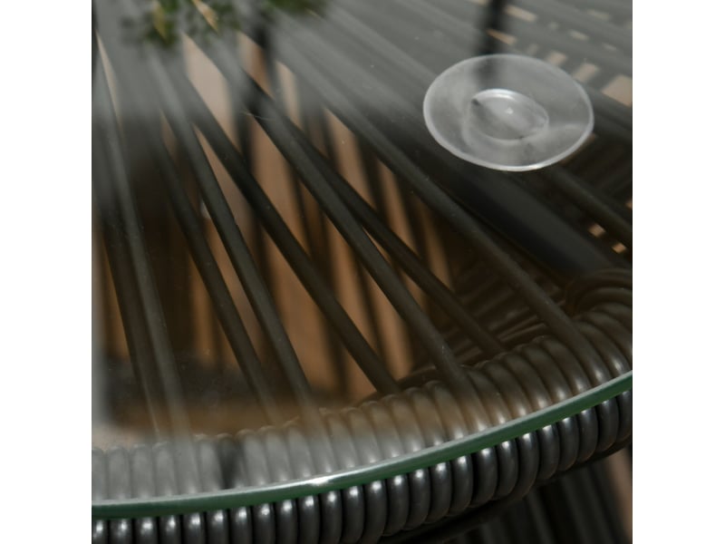  Table d'appoint de jardin ronde 40x40x42 cm noire en résine tressée, plateau en verre trempé de 5 mm  - Conforama D