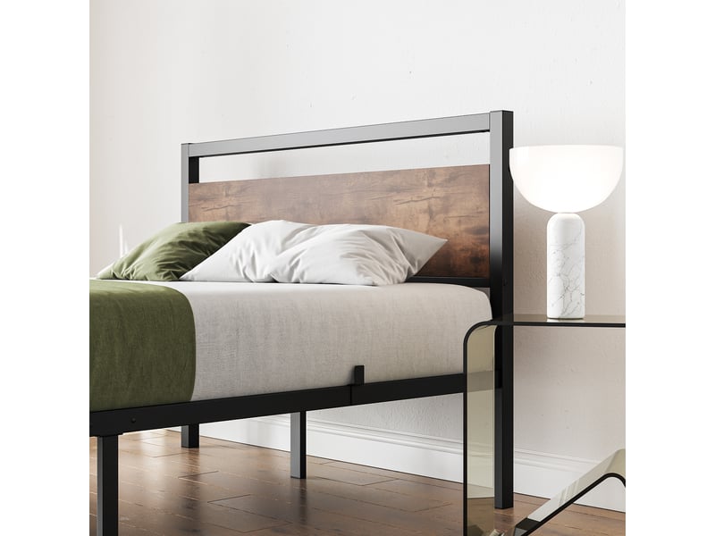  Cadre de lit 120x200 cm en métal et bois avec sommier à lattes - rangement sous lit 27 cm charge 400 kg  - Conforama R