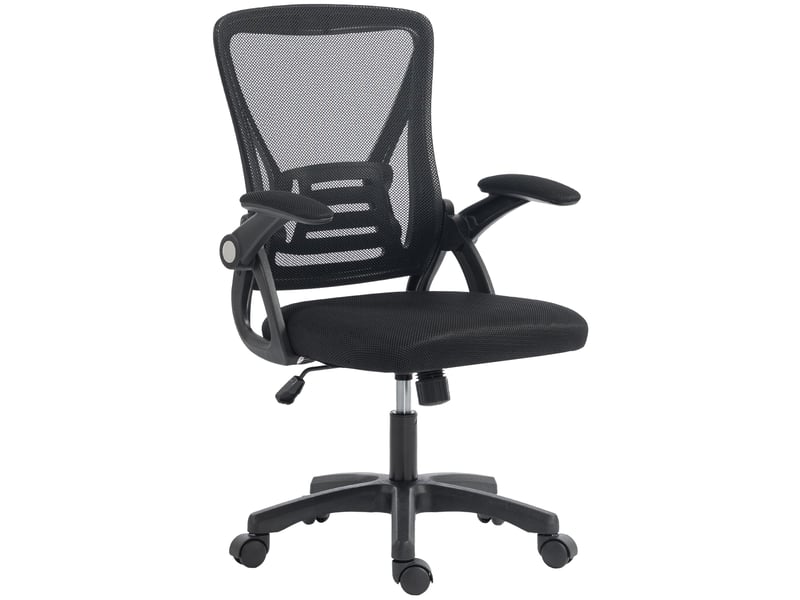  Fauteuil de bureau pivotant ergonomique avec accoudoirs rabattables, hauteur réglable, tissu en maille respirante, noir  - Conforama B