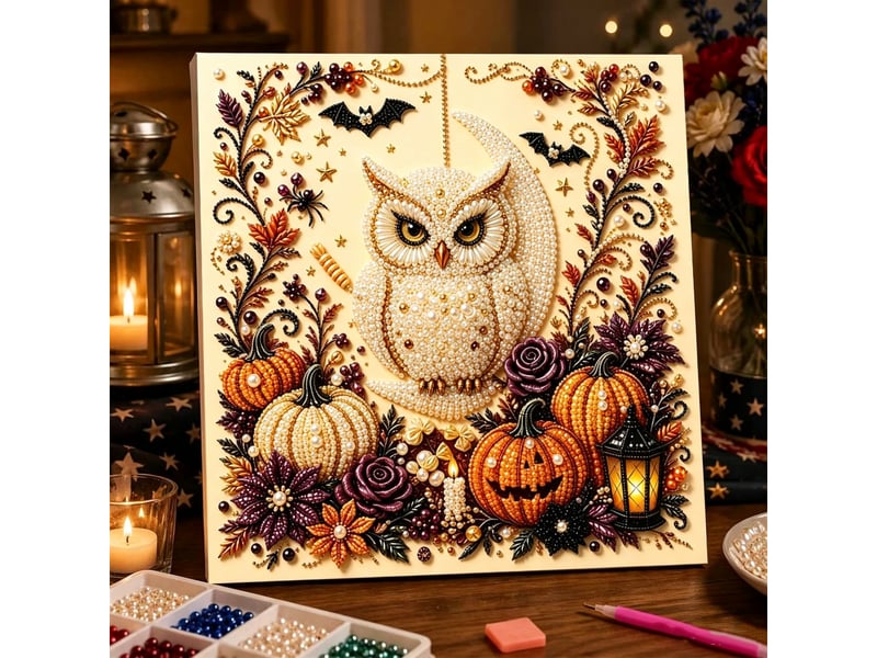  Kit diy peinture diamant hibou mignon, 3d perles – 30x40cm, activité manuelle et déco  - Conforama B