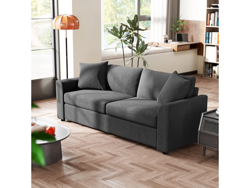  Canapé 3 places 212 cm en velours côtelé gris foncé avec 2 coussins - coussin à ressorts et mousse haute densité T1003-01-16447 - Conforama E