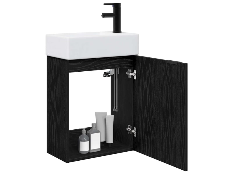 Meuble de rangement salle de bain avec robinet chêne noir shl8168 - Conforama C