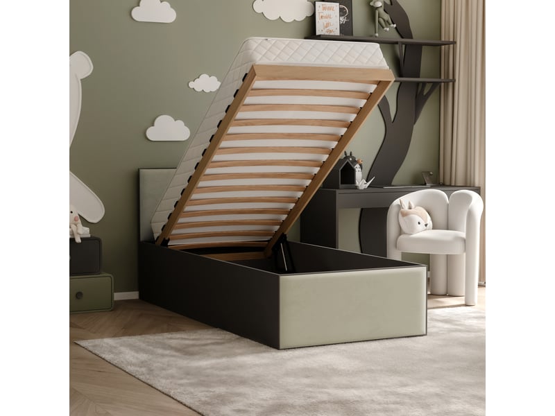  Lit coffre sashi - 90x200 cm - avec matelas - tissu velours - noir gris-vert SASHI - Conforama C