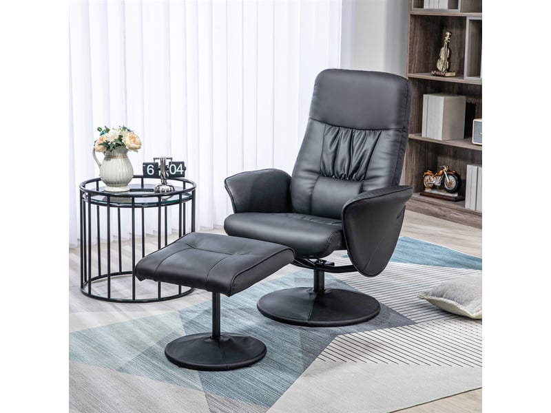  Ensemble fauteuil 2 pièces, fauteuil avec repose-pieds, fauteuil inclinable avec repose-pieds, réglable en hauteur, dossier inclinable, noir  - Conforama D