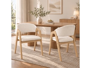 Lot de 2 chaises de salle à manger - 55.5x60x83 cm - structure en hévéa massif - revêtement effet lin - bois naturel et beige