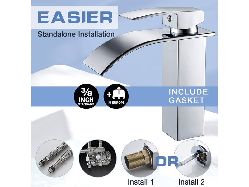  Robinet de salle de bain cascade moderne, élégant mitigeur laiton chromé, eau chaude et froide, connexion g 38  - Conforama E