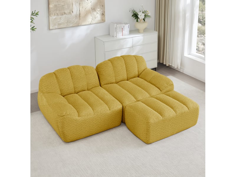  Canapé d’angle modulable 2 places forme coquille avec pouf jaune  - Conforama B