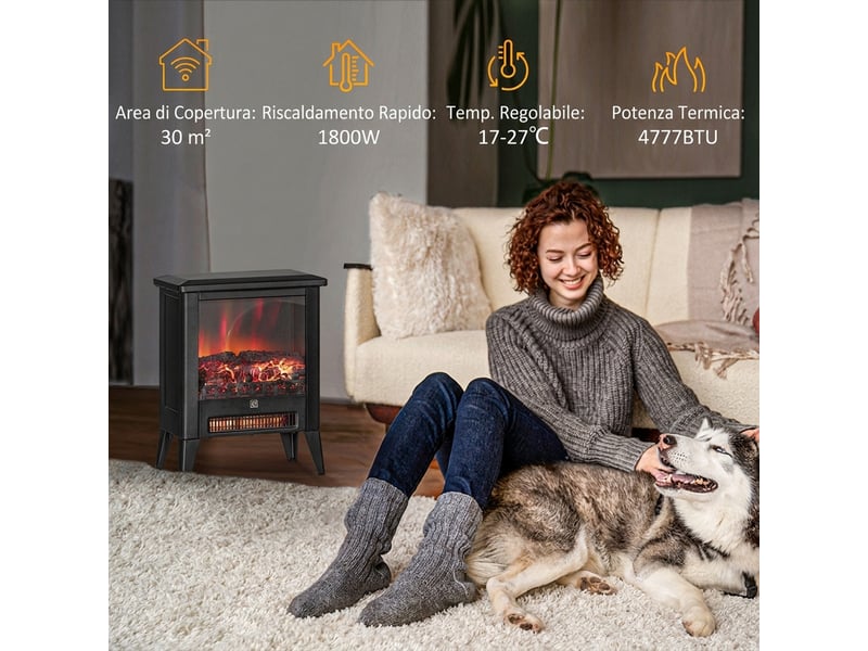Cheminée électrique avec effet flamme 3d, 1800 w, 17–27 °c, noire - Conforama W