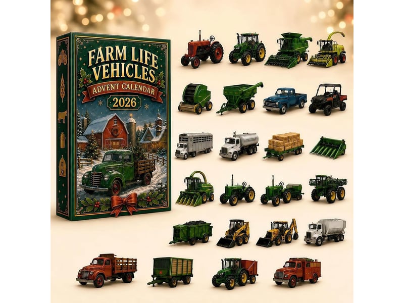  Calendrier de l'avent 2026 – 24 véhicules et machines agricoles en acrylique 2d, collection déco ferme  - Conforama C