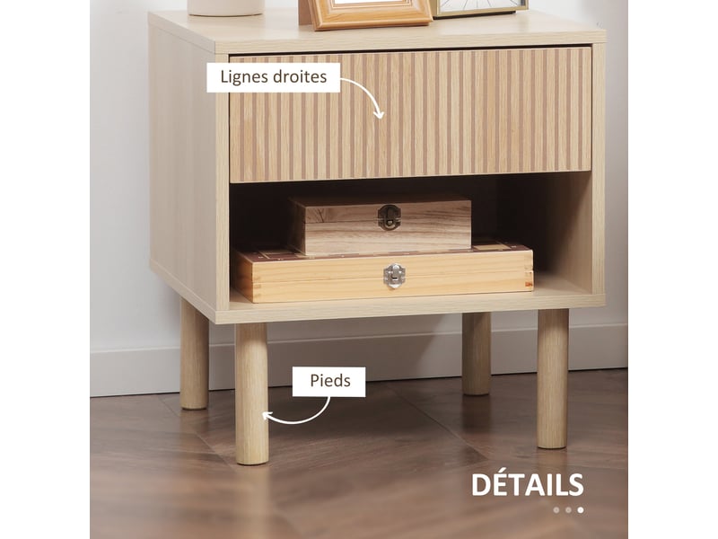  Lot de 2 tables de chevet 47 x 47 x 50 cm rangement tiroir étagère style moderne en panneau de particules bois naturel 21_0001513  - Conforama E