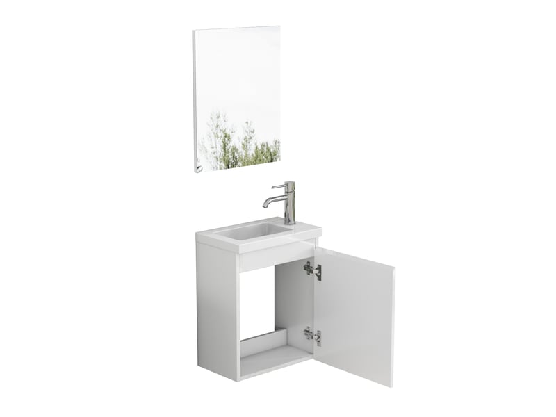 Meuble sous vasque mural avec miroir, vasque en céramique, portes sans poignées et charnières amorties pour salle de bain, 40 cm - Conforama A