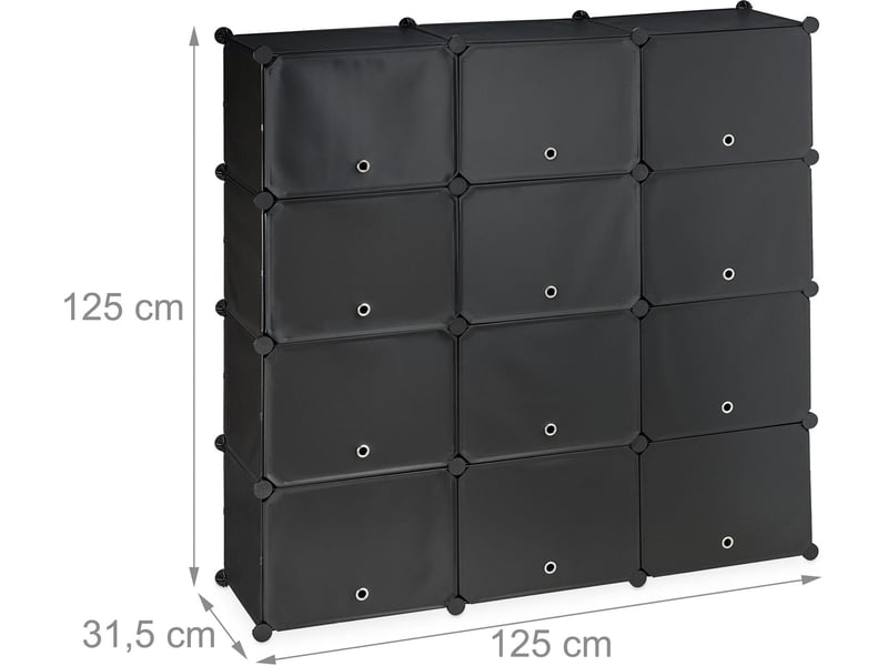  Étagère à chaussures modulable pratique 125 x 125 x 31,5 cm avec 24 compartiments design noir en plastique noir 13_0018236  - Conforama B