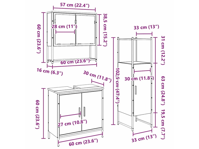  Ensemble de mobilier de salle de bain 3 pc marron cf64398  - Conforama E