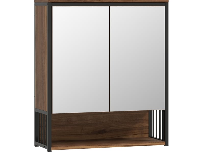  Armoire de salle de bains murale 56x20x65 cm marron, mdf et panneau de particules, avec miroir  - Conforama A