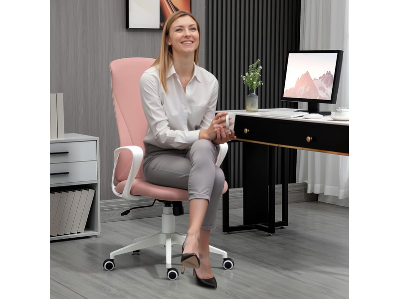 Chaise de bureau pivotante rose avec accoudoirs dossier haut réglable en hauteur et fonction basculante dimensions 62x56x110-119,5 cm - Conforama B