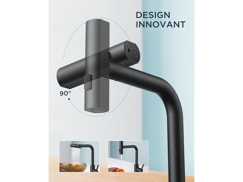  Robinet de cuisine cascade noir – rotatif à 360°, mitigeur avec douchette  - Conforama B