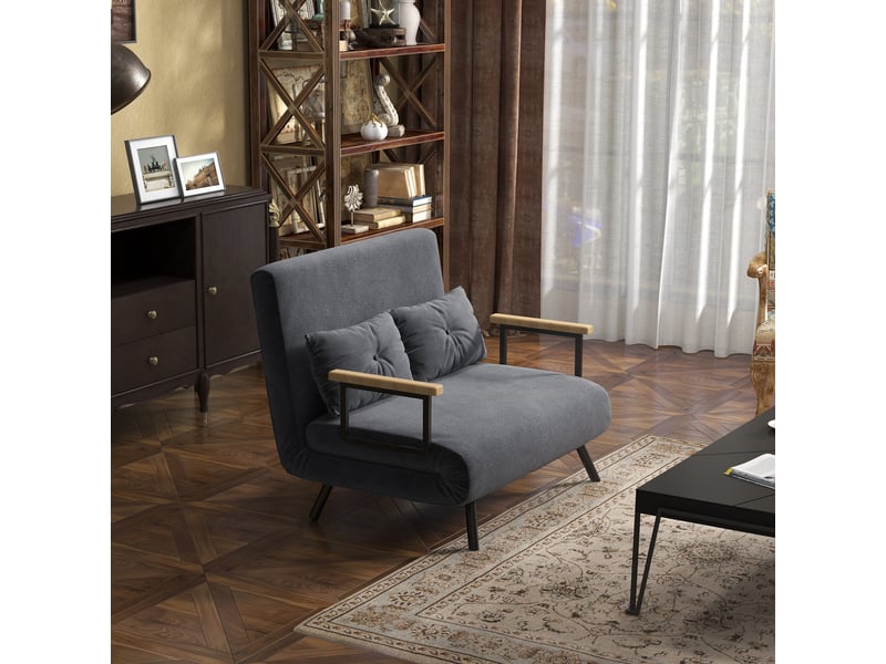  Fauteuil convertible - canapé-lit avec rangement intégré - coussins de dossier - 102 x 73 x 81 cm - aspect velours gris foncé  - Conforama B