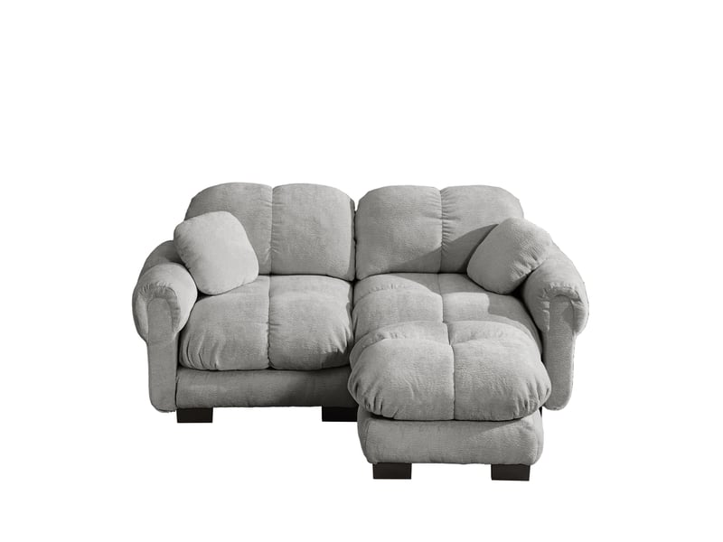  Canapé d'angle modulaire 2 places en tissu gris clair, avec ottomane mobile et coussins épais pour le salon  - Conforama A