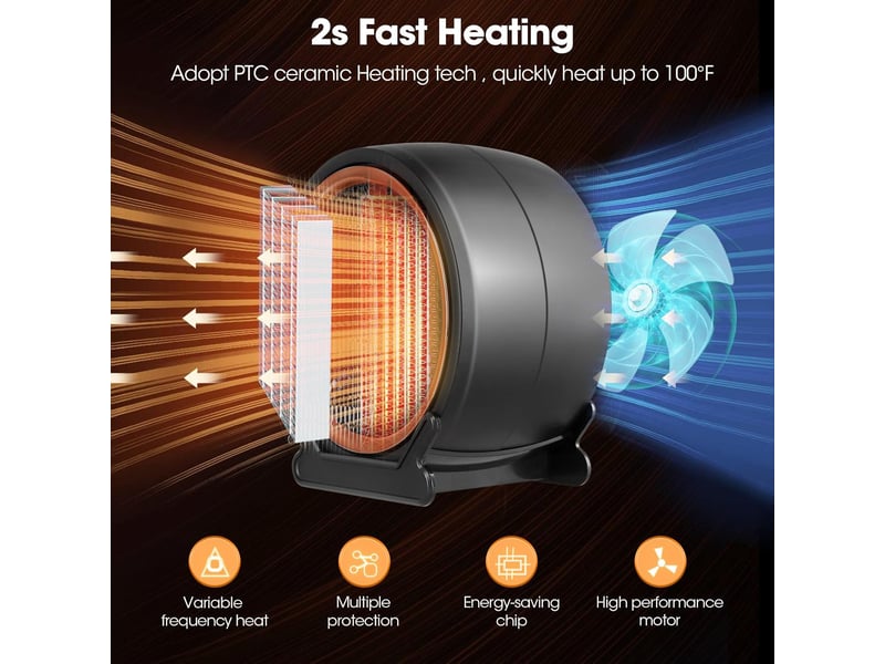 Chauffage soufflant (noir), chauffage électrique soufflant, chauffage d'appoint silencieux ptc 1200 w, 2 niveaux de chauffage, économie d'énergie, fon GTR03665 - Conforama B