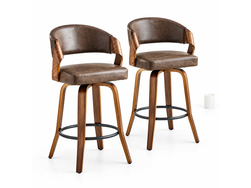  Lot de 2 tabourets de bar 51x42x95 cm, chaise de bar, tabouret haut, dossier rétro, structure bois, assise pu, marron  - Conforama A