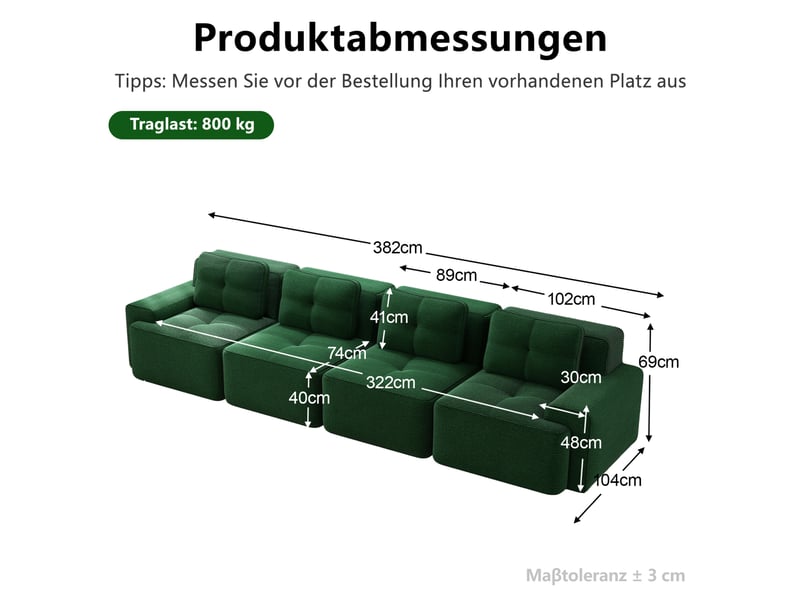  Canapé modulaire 4 places en velours côtelé avec dossier incurvé, accoudoirs larges et assise profonde vert  - Conforama E