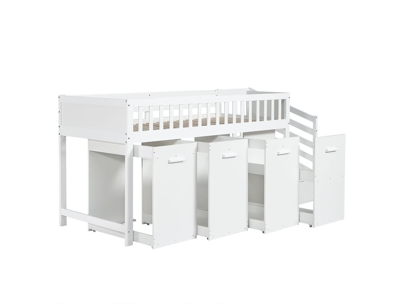  Lit superposé 90 x 200 cm protection anti-chute et barrières bureau armoire et rangements 2 rangements dans l'escalier  - Conforama A