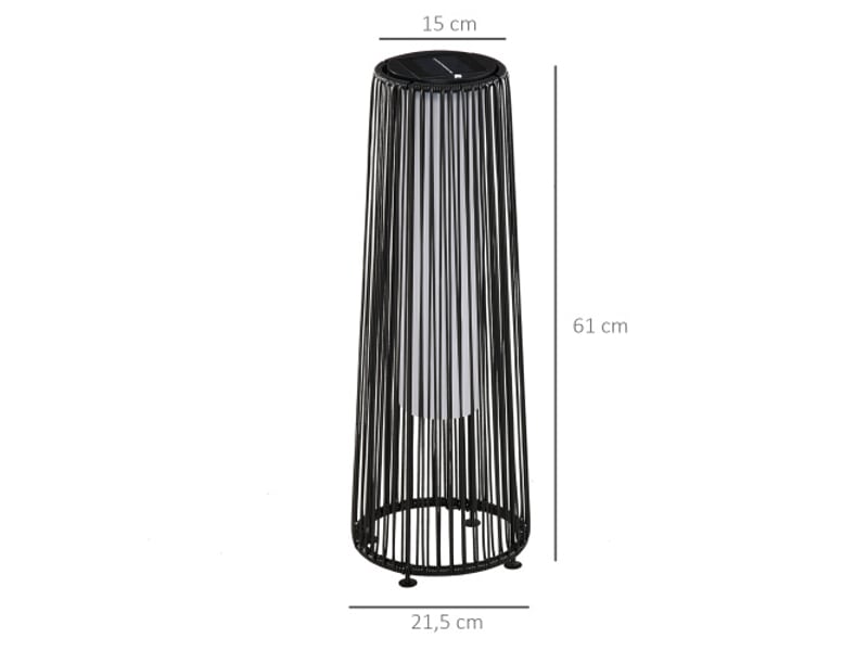 Lampe solaire de jardin led noire, capteur crépusculaire, étanche, 21,5 x 21,5 x 61 cm, allumage automatique - Conforama E