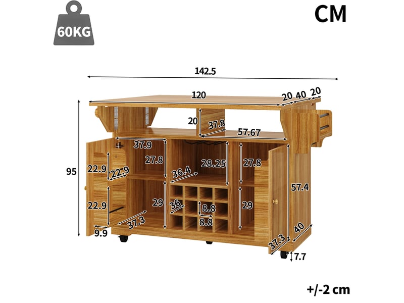  Desserte cuisine sur roulettes, plateau rabattable, rangement, marron foncé  - Conforama C