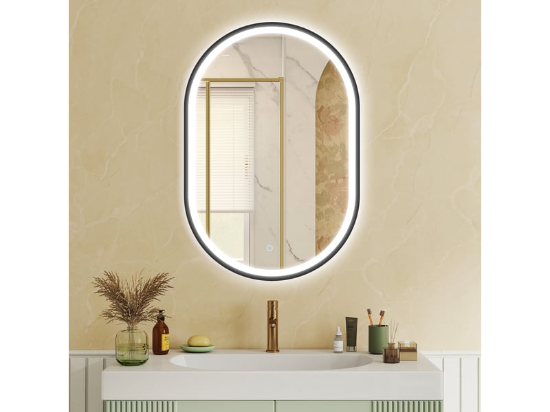  Miroir salle de bain éclairage led 50x70cm, miroir lumineux salle de bain mural interrupteur tactile, lumière 3 couleurs  - Conforama D