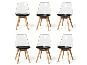 Chaise de salle à manger lot de 6 avec assise rembourrée et patins, en polypropylène, bois et similicuir noir