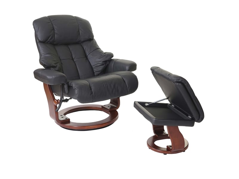  Mca fauteuil relax calgary xxl, fauteuil de télévision avec tabouret, cuir, charge 180kg - noir, aspect noix  - Conforama A