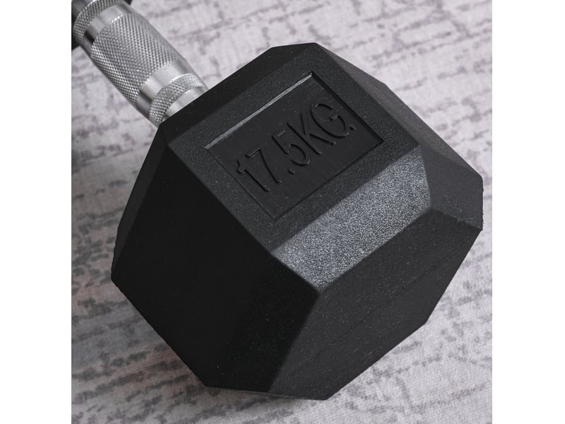  Haltère hexagonal 17,5 kg noir en fonte et caoutchouc, poignée moletée pour entraînement de force ciblé  - Conforama D