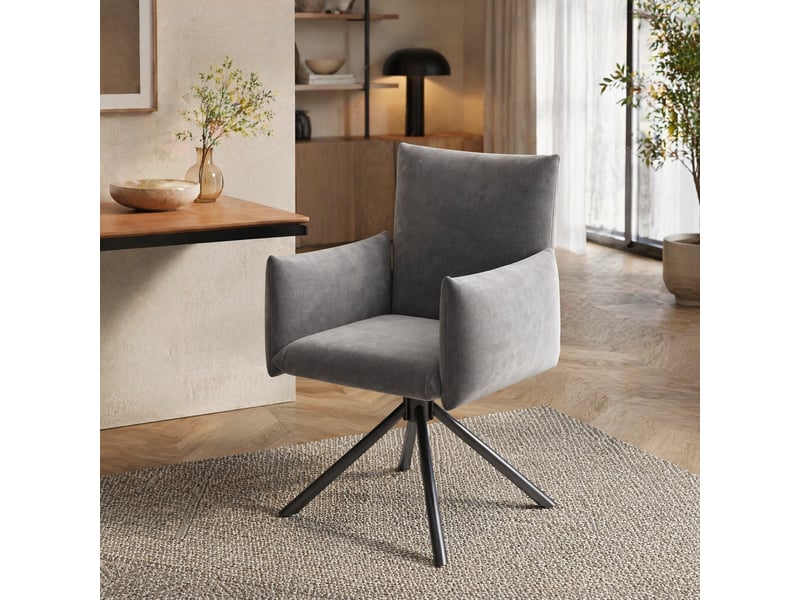  Lot de 6 chaises de salle à manger pivotantes 360° en velours gris  - Conforama C