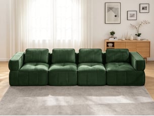 Grand canapé nuage 4 places, mousse 32d, tissu doux, antidérapant, sans montage, 344×93×67 cm, vert