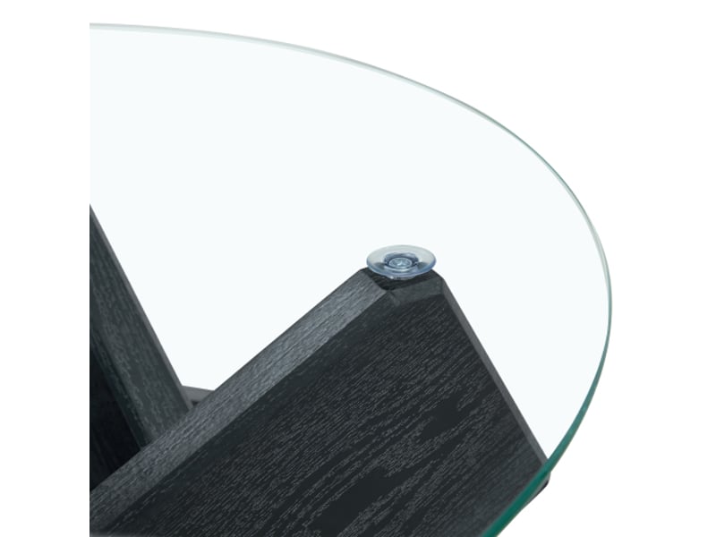  Table basse ronde multicolore mdf et verre trempé 0,8 cm ø79 cm, pieds bois noirs, design élégant  - Conforama E