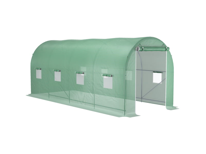  Serre tunnel de jardin 500x200x205 cm – verte – porte enroulable, fenêtres et fixation renforcée  - Conforama A