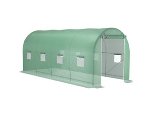 Serre tunnel de jardin 500x200x205 cm – verte – porte enroulable, fenêtres et fixation renforcée