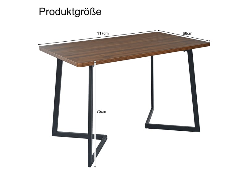  Table à manger rectangulaire effet noyer 117 x 68 cm, pieds en métal noir, style moderne  - Conforama C