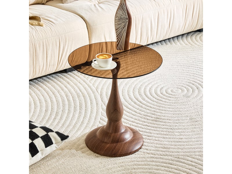  Table d’appoint ronde 50x50x51,5 cm en verre trempé et métal marron  - Conforama B