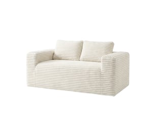 Canapé deux places beige en velours côtelé, canapé moderne sans montage avec assise profonde pour petit appartement, chambre ou bureau