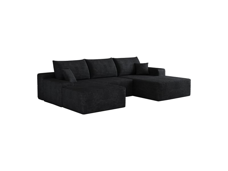 Canapé d’angle modulable 270 x 175 x 83 cm 3 places avec pouf, méridienne en l, assise profonde, sans montage, noir Bliss Lite - Conforama A