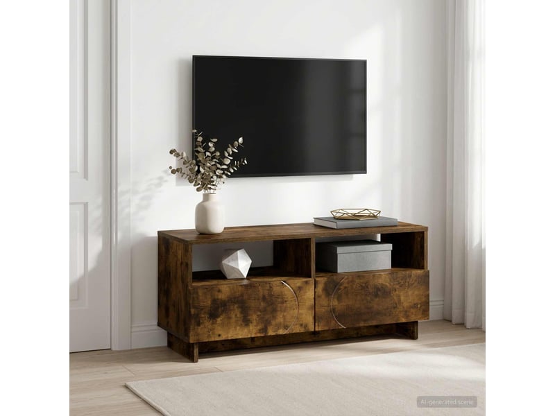  Meuble tv moderne, banc tv 90x34,5x40 cm chêne fumé bois d'ingénierie shl97563  - Conforama B