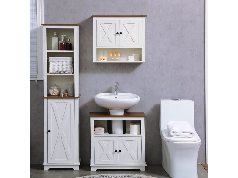  Armoire murale, armoire salle de bain avec placard à portess et compartiment ouvert, blanc, dim. 60 x 19,5 x 52,5 cm  - Conforama W