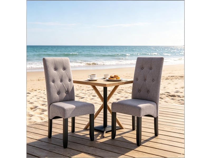  Lot de 2 chaises de salle à manger,à dossier haut,lin,gris clair  - Conforama B