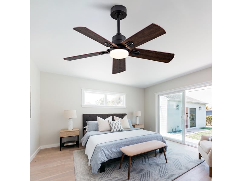  42 pouces ventilateur de plafond noir avec lumière et télécommande, dimmable 5 pales pour terrasse et salon  - Conforama C