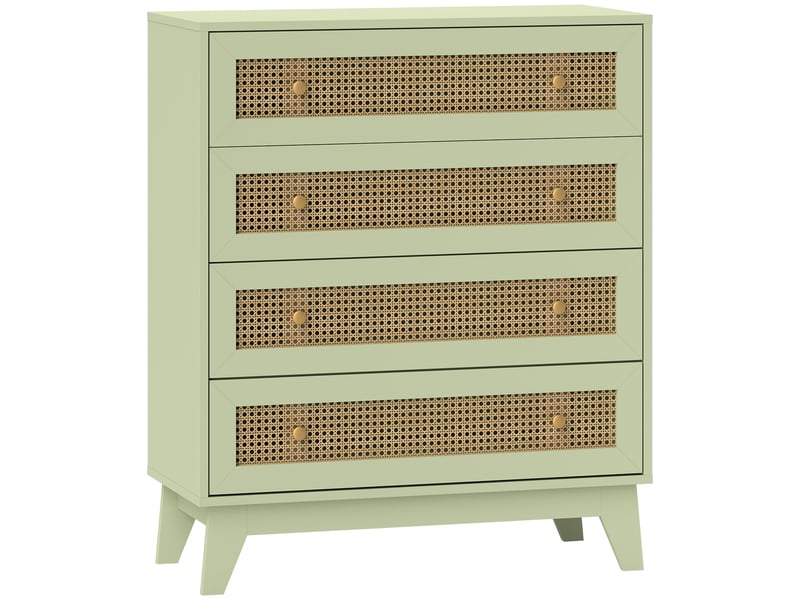  Commode 4 tiroirs meuble de rangement cannage en rotin aspect bois clair vert 80 x 35 x 95 cm  - Conforama B