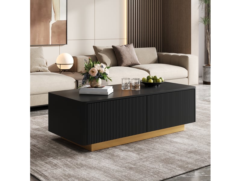  Table basse 110x50x35 cm avec 2 tiroirs et façade rainurée noir  - Conforama B