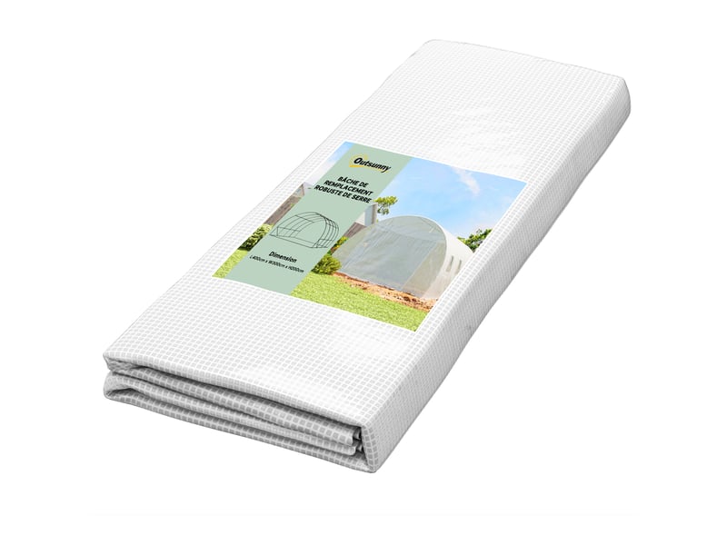  Bâche de rechange serre tunnel 12 m² 4 x 3 x 2 m pe anti-uv imperméable 8 fenêtres + porte enroulable zippée blanc  - Conforama A