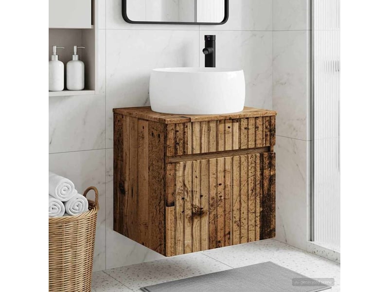  Meuble de lavabo mural, rangement salle de bain bois ancien 49x44.5x66 cm  - Conforama B