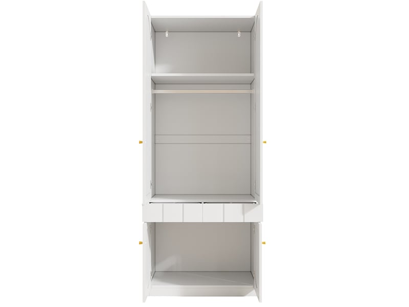  Ensemble de 2 armoires 160x50x200 cm mdf blanc, mobilier de chambre avec penderie et tiroirs, poignées en métal, finition laquée  - Conforama D